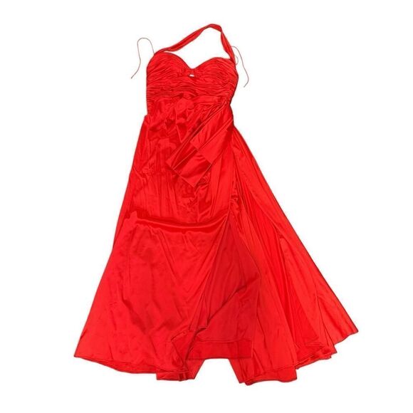 Mac Duggal Cut-Out Bow Satin Red Gown Formal Dress sz 12 - Picture 3 of 16